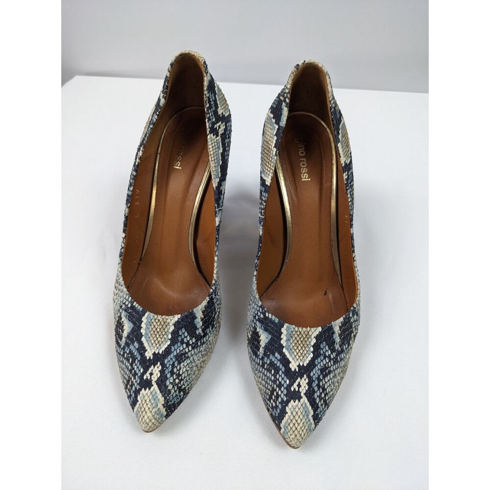 Gino Rossi Lavorazione Artigiana Heels Black Blue Snakeskin Leather 37 Gold